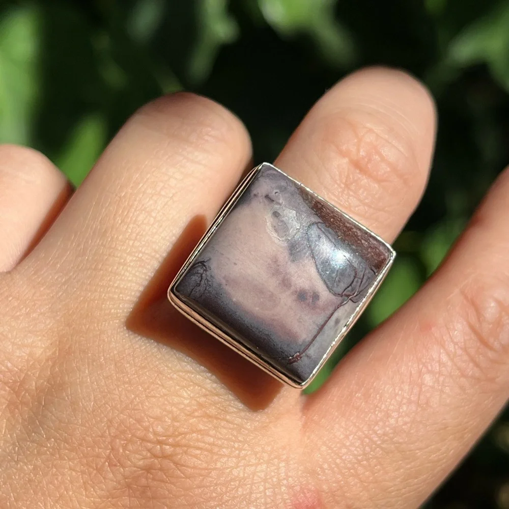 Size 6.75 925 silver plated mookaite square ring‎